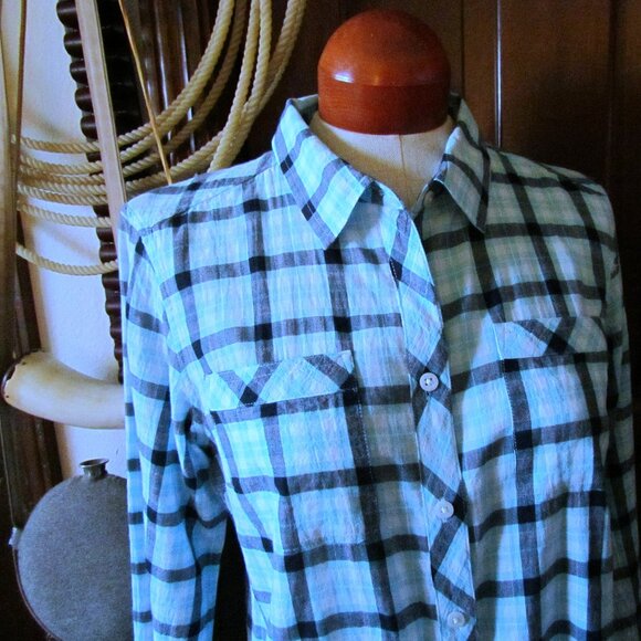 WESTERN SHIRT, M, EDDIE BAUER, NWOT, LONG SLEEVE COTTON BUTTON FRONT, POCKETS - Picture 4 of 5